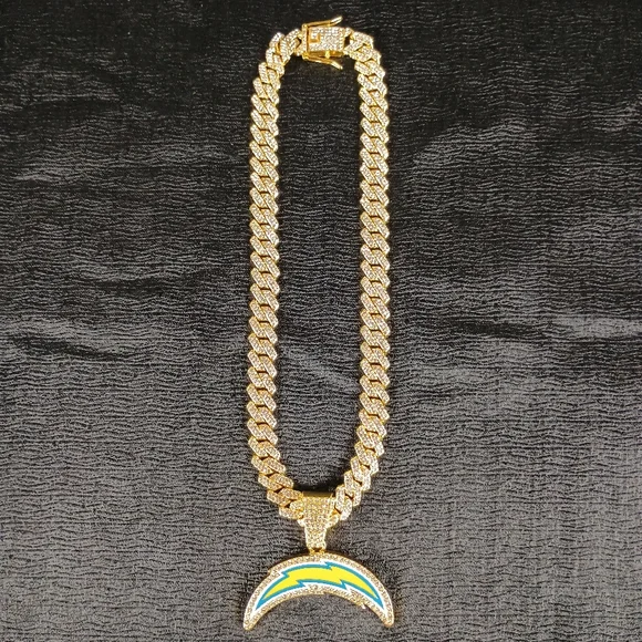 NFL Los Angeles Chargers Necklace Pendant Cuban Chain Link LA Football Jewelry - Picture 3 of 6